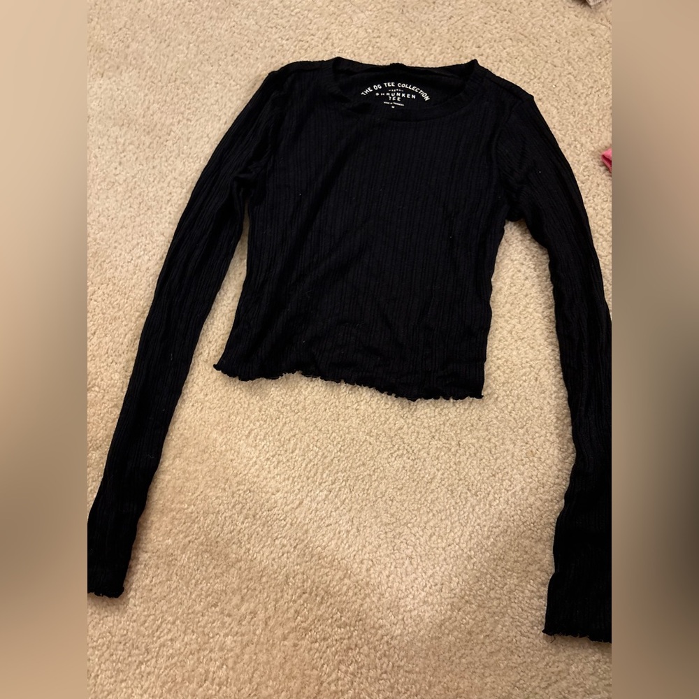 Aeropostale Black Ribbed Long Sleeve Top